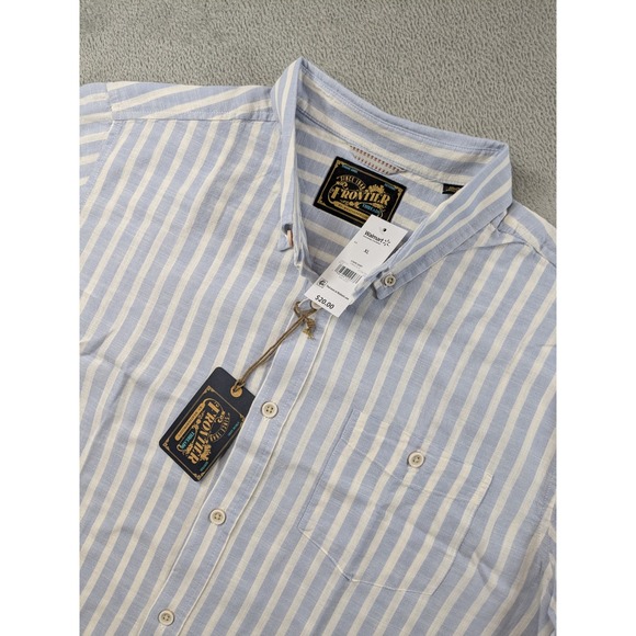 Frontier Threads by Weatherproof Other - Frontier Threads by Weatherproof Mens XL Blue White Striped Cotton Shirt NWT
